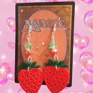 Strawberry Dangle Earrings with Beads